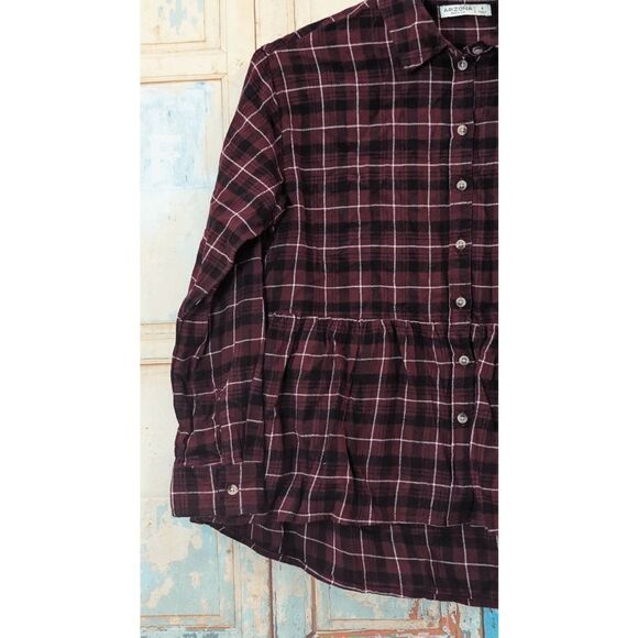 Arizona Jean Co Womens Size Small Wine Multi Plaid Button Front Red Collared - Picture 6 of 8